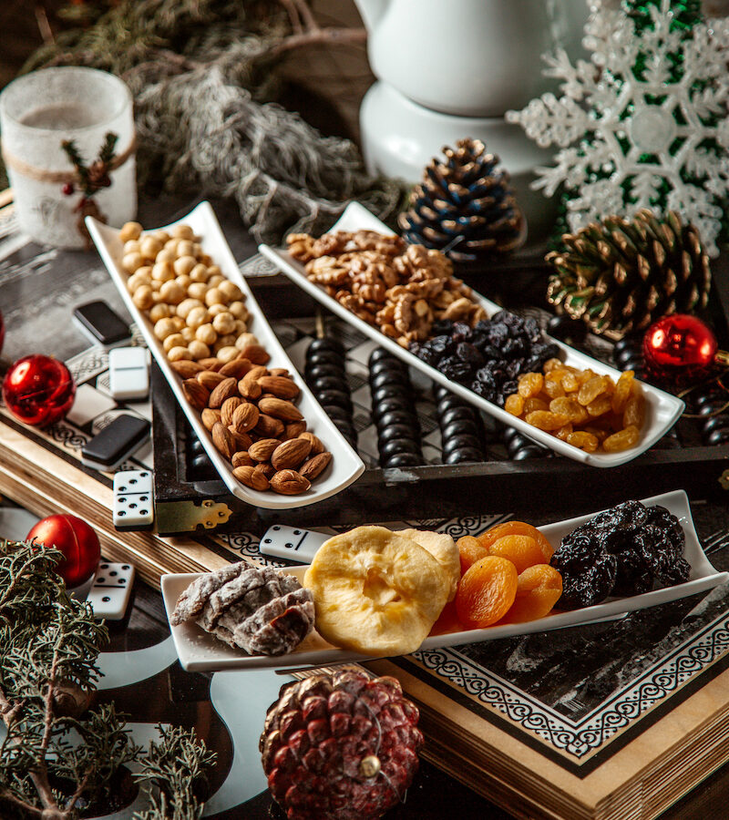 dried fruits and nuts in plates