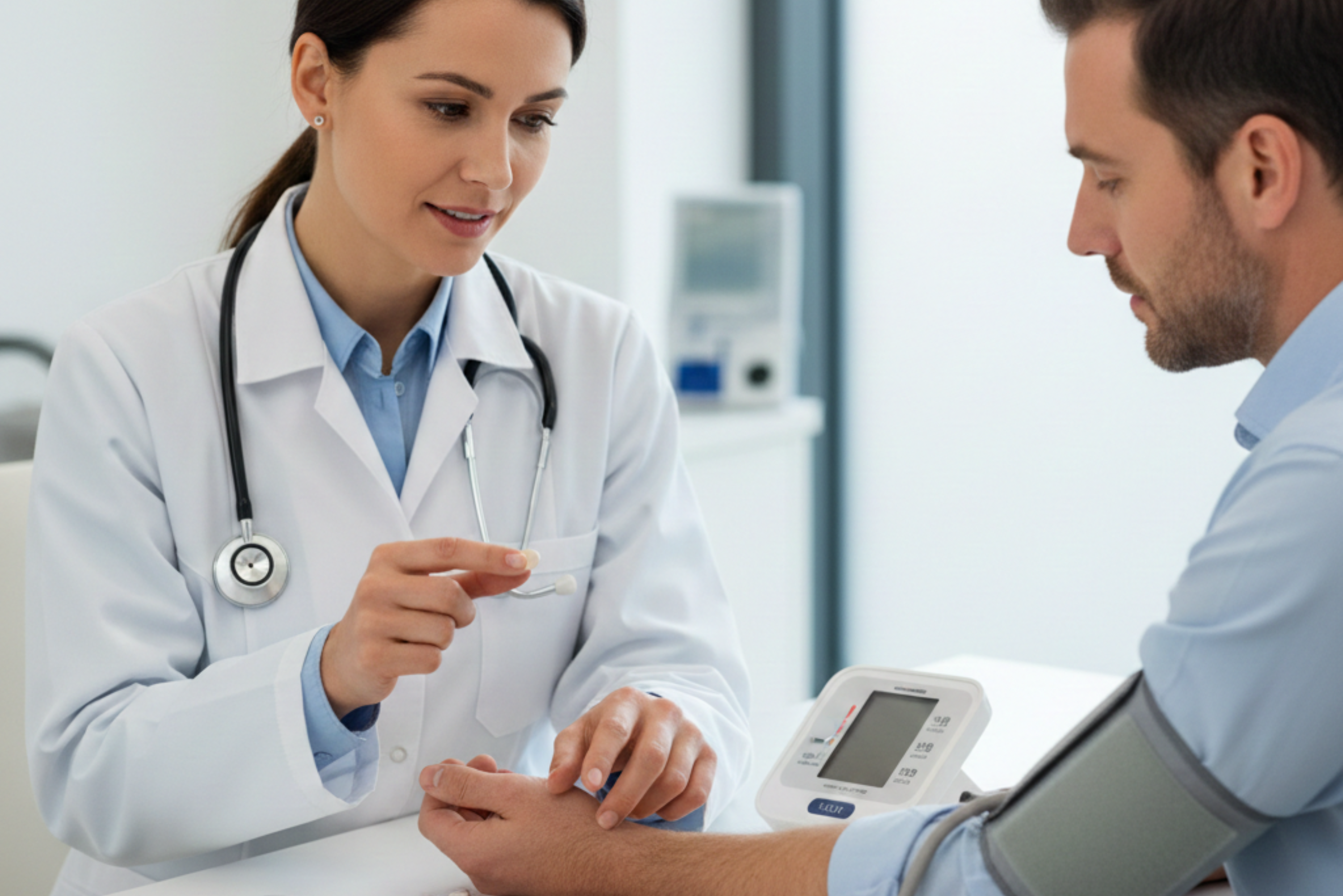 Medico specialista che illustra le modalità di assunzione dei farmaci anticoagulanti per la prevenzione del rischio tromboembolico